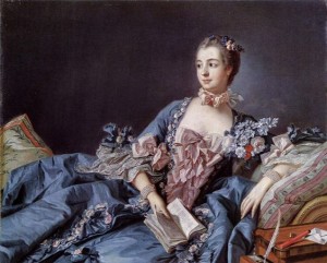 1756年蓬帕杜侯爵夫人身穿弗朗索瓦·鲍彻设计的蓝色连衣裙(苏格兰国家美术馆，爱丁堡)路易十五的情妇