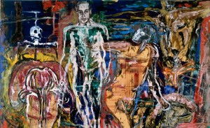 朱利安·施纳贝尔的《希望》(1982):一幅模糊的画，用明亮的对比色描绘了各种可怕的生物