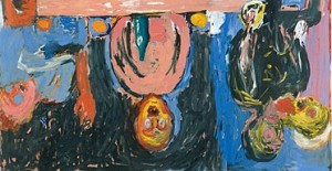 《德累斯顿的晚餐》1983年。:照片中有一幅模糊的四个人的画像，他们看起来害怕、不安，用鲜艳的颜色展示，表情丰富。
