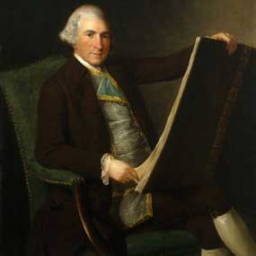 罗伯特·亚当的肖像，伊尔斯西斯在一座位上，在一座位上à la main。