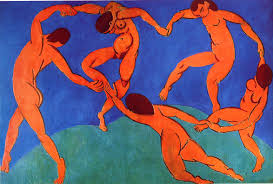 马蒂斯的舞蹈(1910)，圣彼得堡艾尔米塔什博物馆，俄罗斯:一幅画中五个橙色的身体似乎在围成一圈跳舞