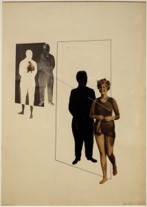 László莫霍利-纳吉，盖洛西亚，1927，蒙太奇照片(musée乔治伊士曼，罗切斯特纽约):照片的女人à droite avec une ficelle attachée à un homme à gauche qui a une une表面抽象。