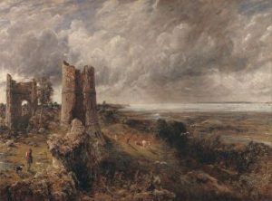 约翰·康斯特布尔:《哈德利城堡，泰晤士河口——暴风雨后的早晨》(1829)。康斯特布尔是英国著名的风景画家之一。