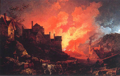 菲利普·詹姆斯·德·卢森伯格(Philip James De Loutherbourg)，《夜晚的科尔布鲁克代尔》(Coalbrookdale by Night)， 1801年。