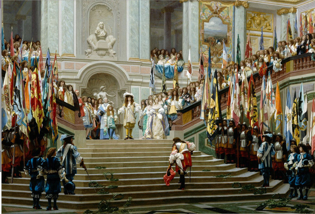 Jean-Léon Gérôme“Réception du Grand Condé”，(1878)。这幅画代表了大使楼梯的原型。