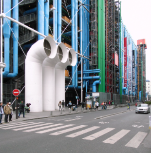 Centro Pompidou, Parigi. Servizi esterni codificati a colori.