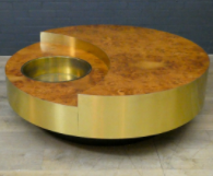 Original Vintage Willy Rizzo TRG Revolving Coffee Table in burl, Italy 1970.