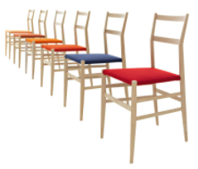 Superleggera Chairs, of different colors, set in one row.