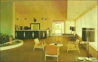 Exemplos de design de interiores dos anos sessenta - (Standiford Motel, Louisville Kentucky, 1960).