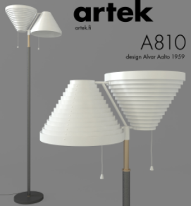 Alvar Aalto Floor lamp A810 (1959): White triangular-shaded floor lamp.