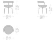 测量du Siège枢轴:三个版本de la chaise存在的dans des角度différents pour indiquer les维度。
