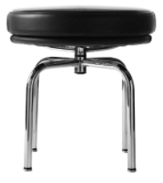 LC8旋转凳子:带有黑色圆形座椅的银腿凳子。