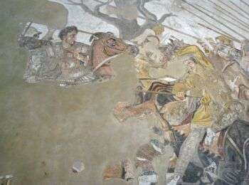 亚历山大大帝在伊苏斯战役中对抗波斯大流士三世(特写)绘画。