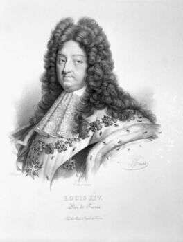 法国国王路易十四蓬松卷发的黑白素描。