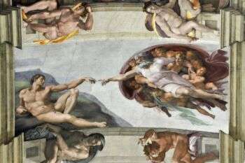 Creation of Adam, painting describing God's creation of the human life, by Michelangelo Buonarroti.