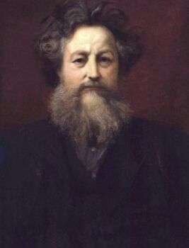 Portrait of William Morris by William Blake Richmond: A stern-looking man with a beard and a head full of hair.