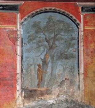 Fotografia do fresco pompeiano que representa Hércules, Villa de Oplontis.
