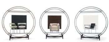 Products from the LC Collection by Cassina: A drawing of three of the designs in circles.
