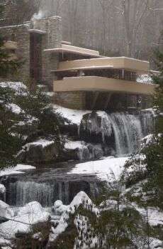 Falling Water House: View of the house from the waterfall.