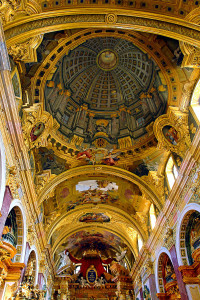 在维也纳耶稣会教堂的低拱顶上画有教堂穹顶的壁画，安德烈·波佐，1703年