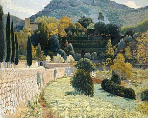 露台的花园在马略卡，1904年，圣地亚哥Rusinol。