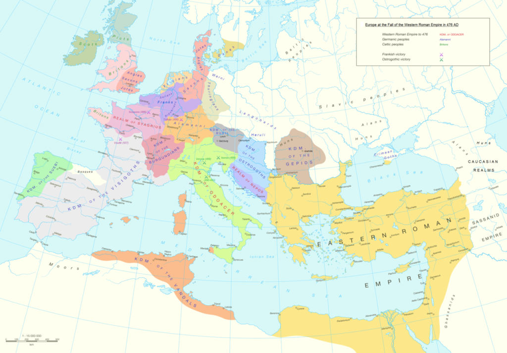 公元476年欧洲和北非的蛮族王国。
